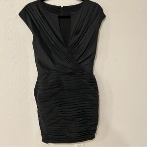 Tadashi Shoji black ruched tiered cocktail dress in size 6